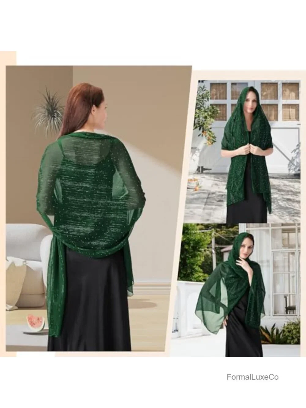 Chiffon Shawl Wrap Rhinestones Evening Wedding Formal Women Sparkly